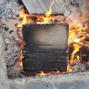 Wood in a fire being burned